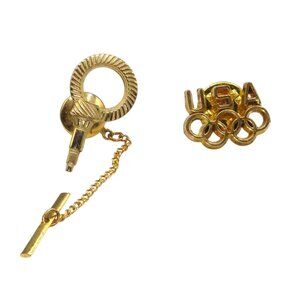 Vintage Olympics Tie Tack Bundle, Torch and USA Lapel Pins, Olympic Athletic Fan